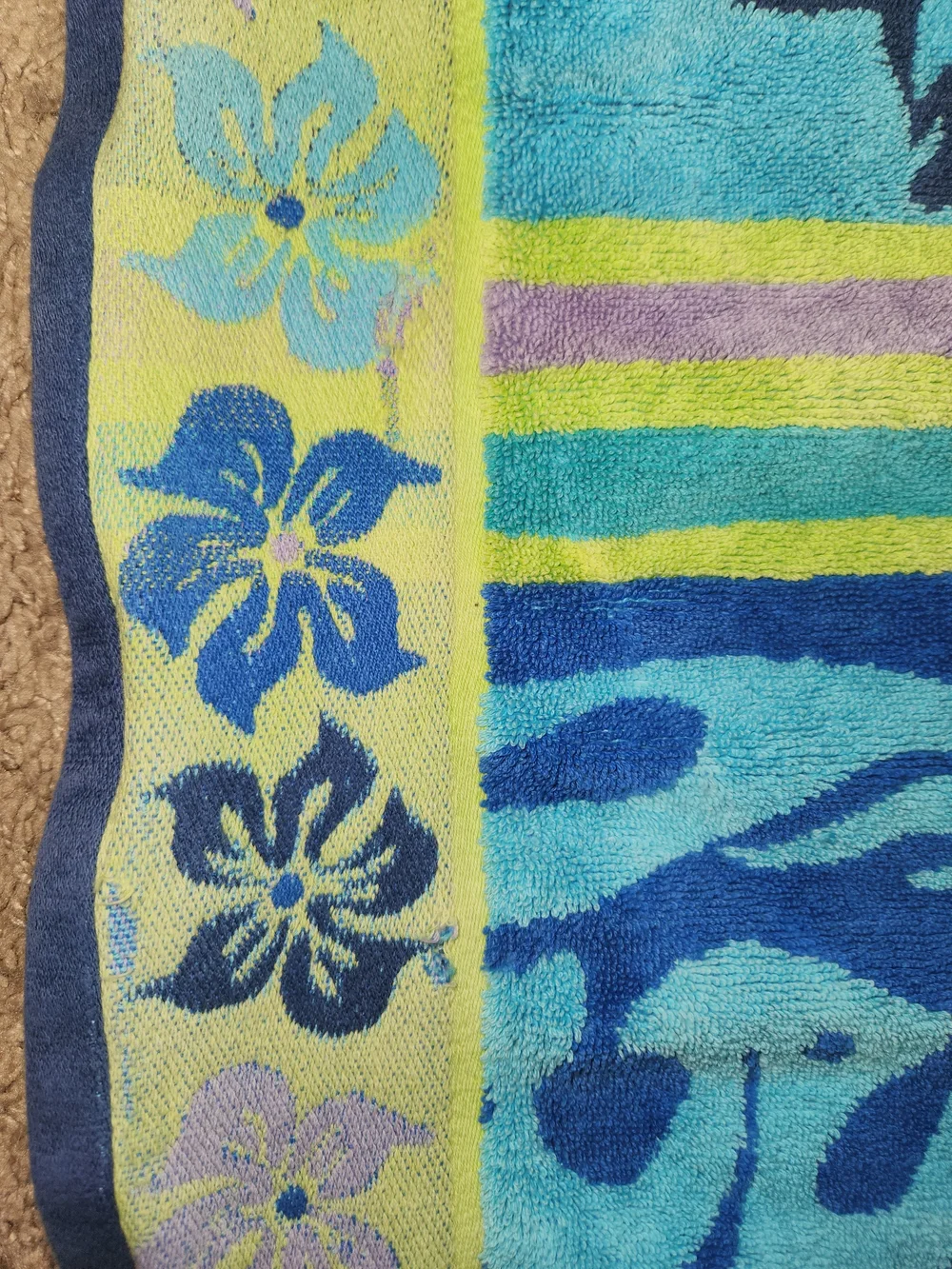 Kirkland Signature Navy Floral Stripe Oversize Beach Towel